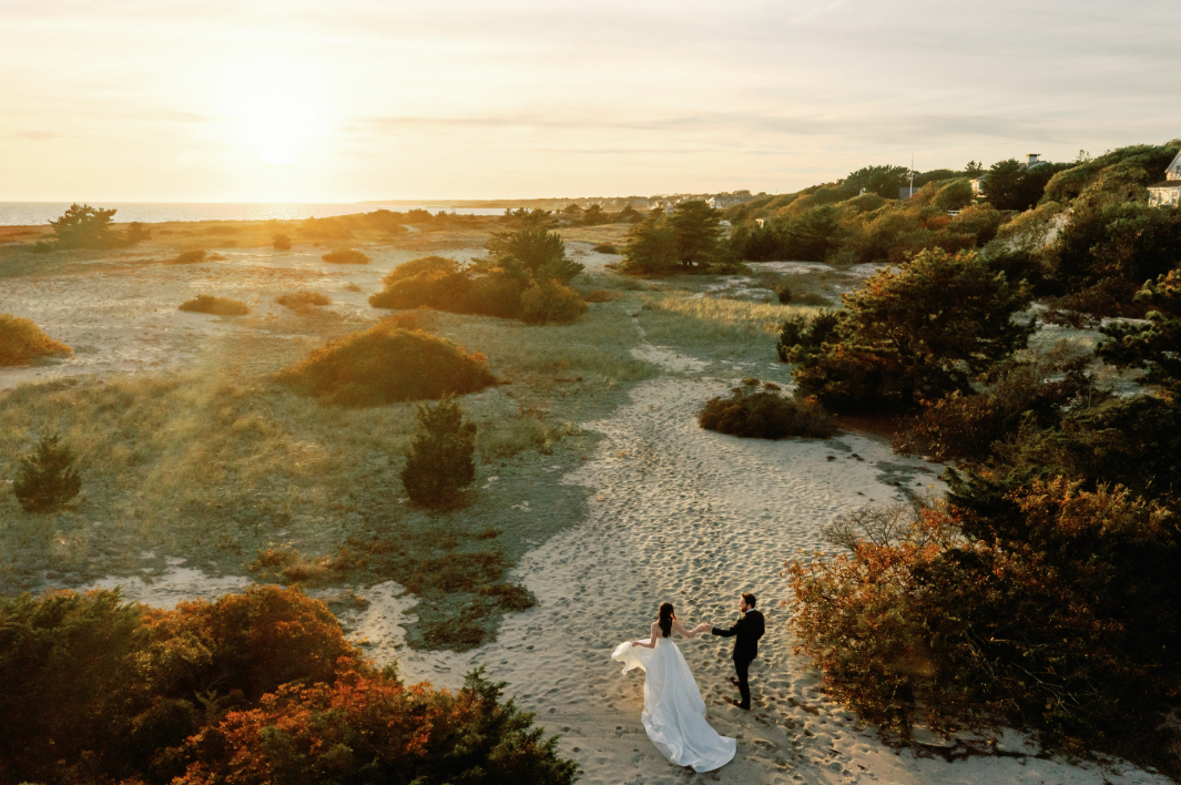 bride and groom on Wychmere's beach